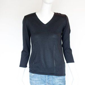 Donna Black Silk V Neck Sweater Top Size Small